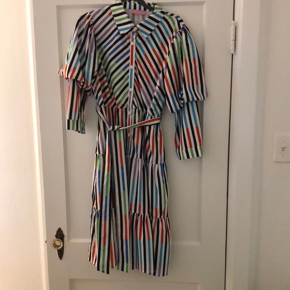 Colorful Stripped Tee Length Dress